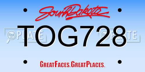 TOG728 South Dakota License Plate