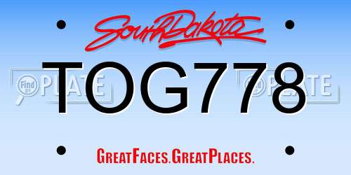TOG778 South Dakota License Plate