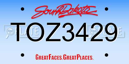 TOZ3429 South Dakota License Plate
