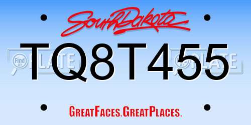 TQ8T455 South Dakota License Plate