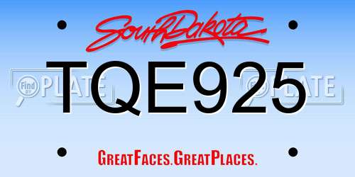 TQE925 South Dakota License Plate