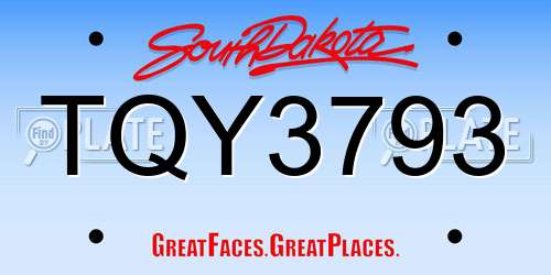 TQY3793 South Dakota License Plate