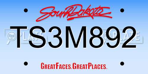 TS3M892 South Dakota License Plate