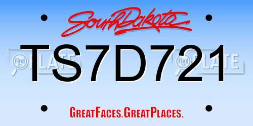 TS7D721 South Dakota License Plate