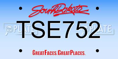 TSE752 South Dakota License Plate