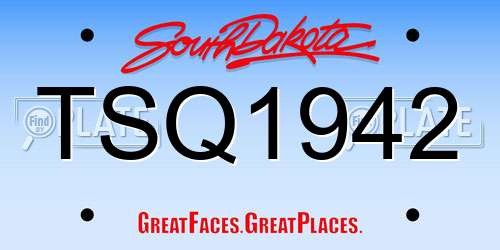 TSQ1942 South Dakota License Plate
