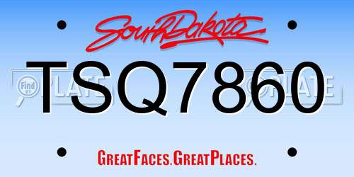 TSQ7860 South Dakota License Plate