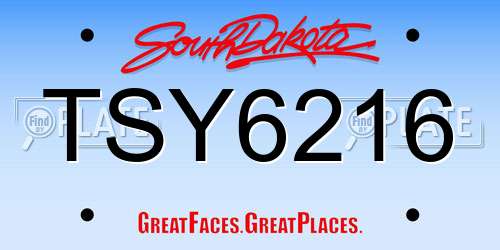 TSY6216 South Dakota License Plate