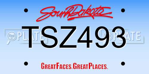 TSZ493 South Dakota License Plate