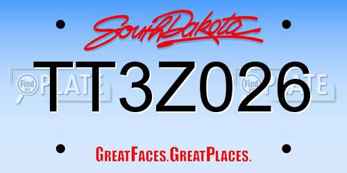 TT3Z026 South Dakota License Plate