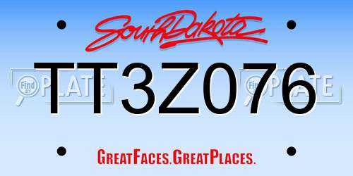 TT3Z076 South Dakota License Plate