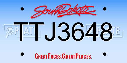 TTJ3648 South Dakota License Plate