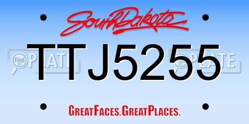 TTJ5255 South Dakota License Plate