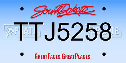 TTJ5258 South Dakota License Plate