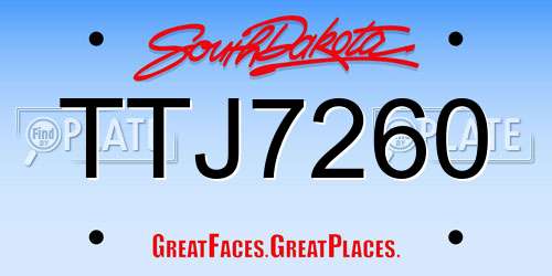 TTJ7260 South Dakota License Plate