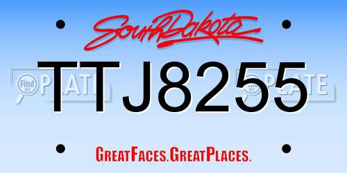 TTJ8255 South Dakota License Plate