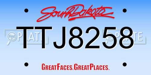 TTJ8258 South Dakota License Plate