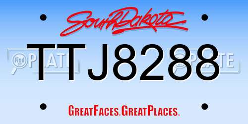TTJ8288 South Dakota License Plate