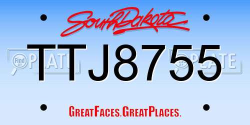 TTJ8755 South Dakota License Plate