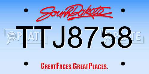 TTJ8758 South Dakota License Plate
