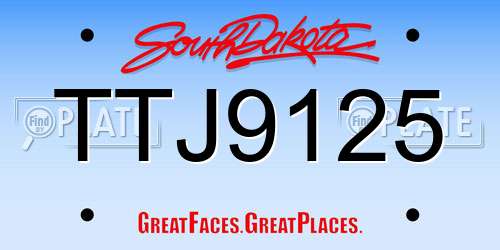 TTJ9125 South Dakota License Plate