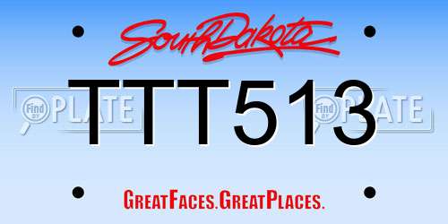 TTT513 South Dakota License Plate