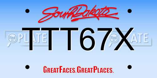 TTT67X South Dakota License Plate