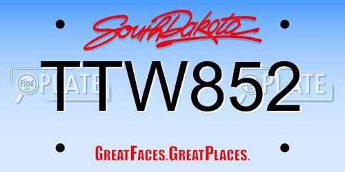 TTW852 South Dakota License Plate