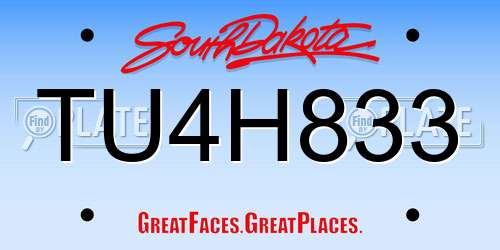 TU4H833 South Dakota License Plate