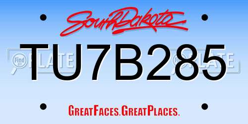 TU7B285 South Dakota License Plate