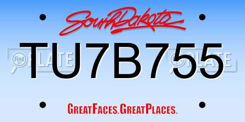 TU7B755 South Dakota License Plate