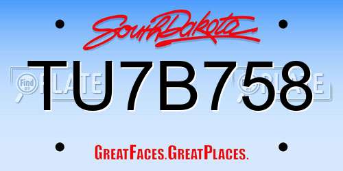 TU7B758 South Dakota License Plate