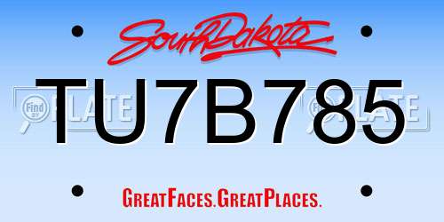 TU7B785 South Dakota License Plate