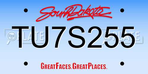TU7S255 South Dakota License Plate