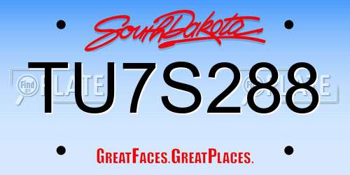 TU7S288 South Dakota License Plate