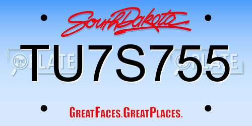 TU7S755 South Dakota License Plate