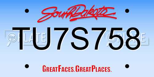 TU7S758 South Dakota License Plate