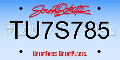 TU7S785 South Dakota License Plate