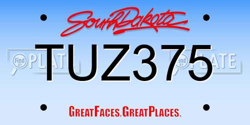 TUZ375 South Dakota License Plate