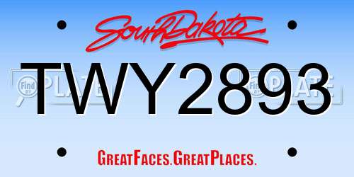 TWY2893 South Dakota License Plate