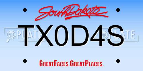 TX0D4S South Dakota License Plate