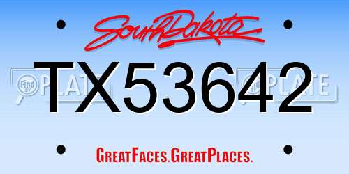 TX53642 South Dakota License Plate
