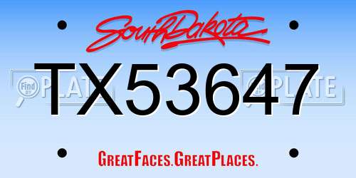 TX53647 South Dakota License Plate