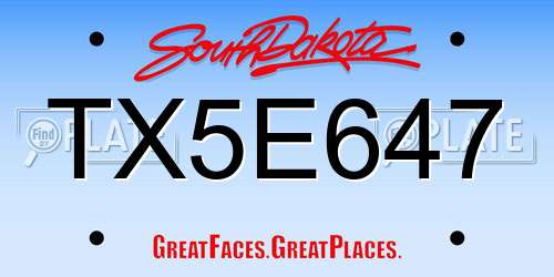 TX5E647 South Dakota License Plate