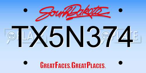 TX5N374 South Dakota License Plate