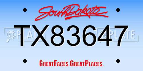 TX83647 South Dakota License Plate