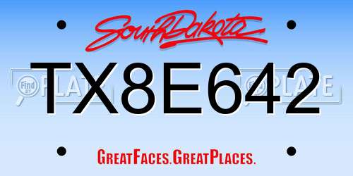 TX8E642 South Dakota License Plate
