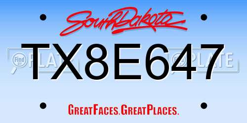 TX8E647 South Dakota License Plate