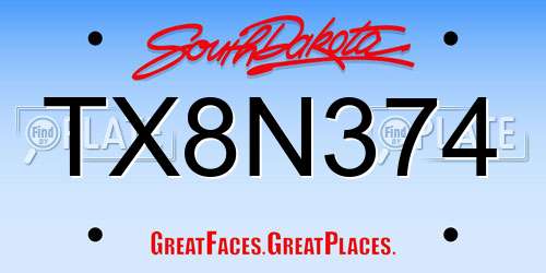 TX8N374 South Dakota License Plate