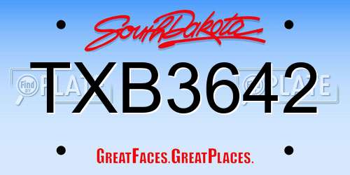 TXB3642 South Dakota License Plate